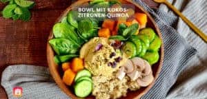 Bowl mit Quinoa und Hummus