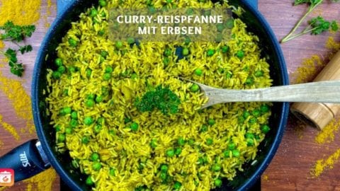 Curry-Reispfanne mit Erbsen - Vegetarische Reispfanne mit Gemüse