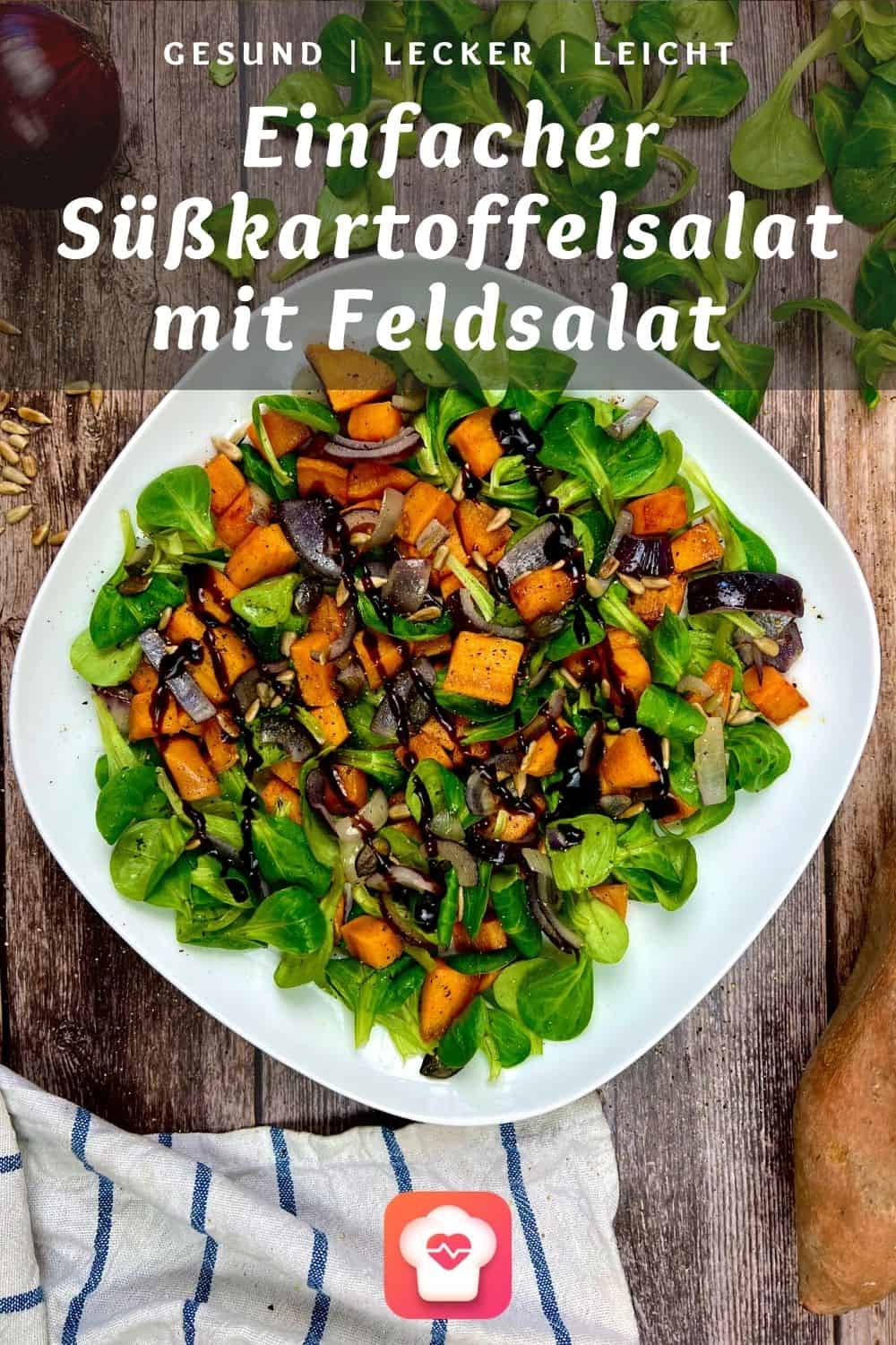 Einfacher Süßkartoffelsalat mit Feldsalat und Sonnenblumenkernen