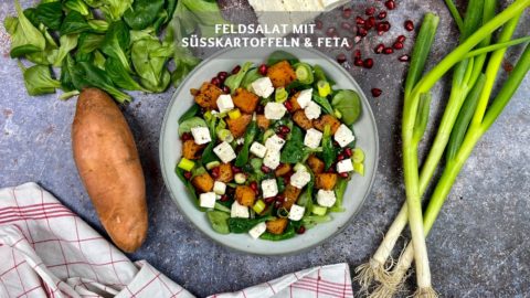 Feldsalat mit Süßkartoffeln und Feta