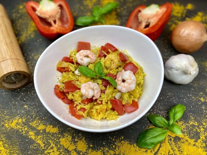 Gesunde Reispfanne Gesunde Reispfanne mit Shrimps