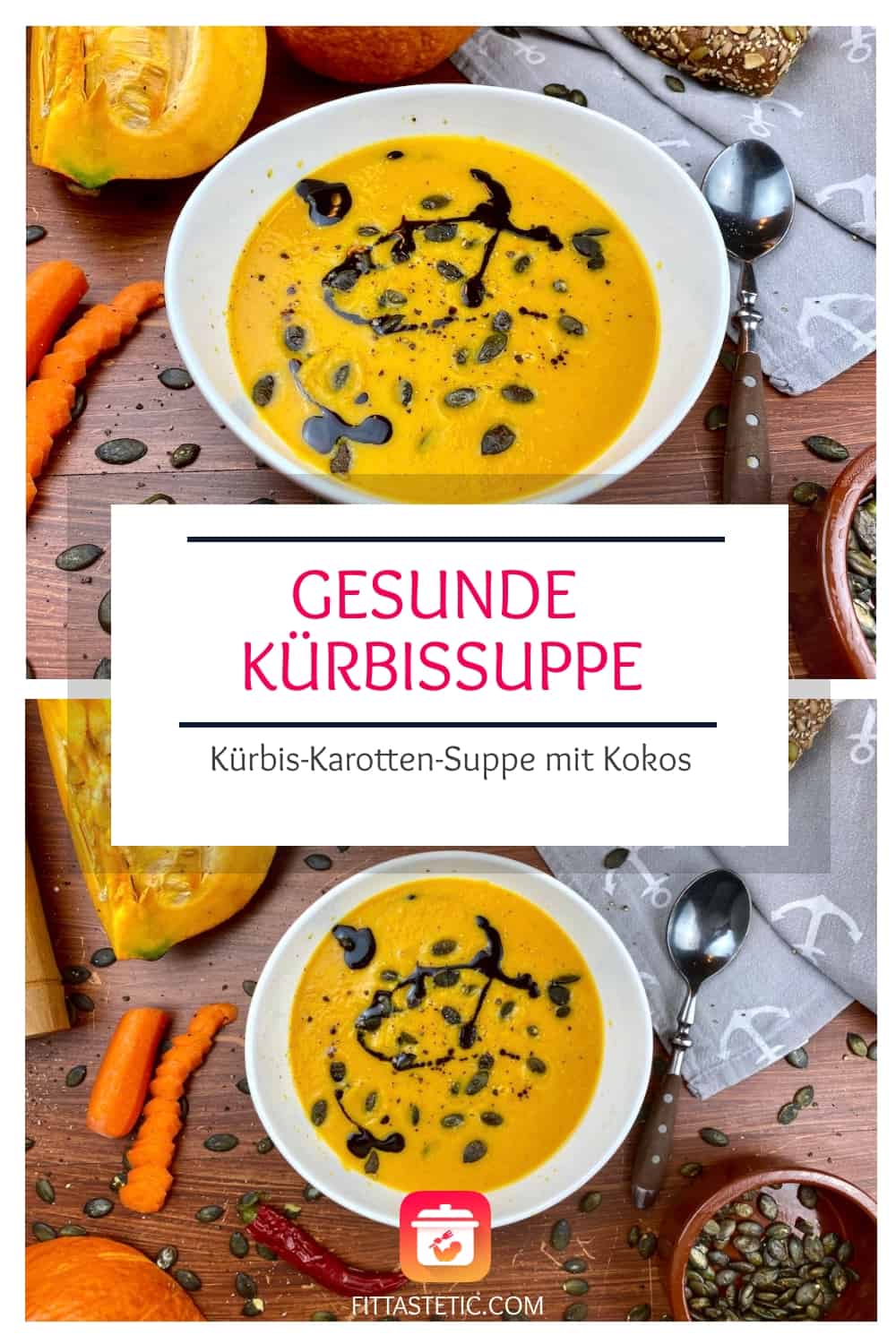 Gesunde Kürbissuppe - Kürbis-Karotten-Suppe mit Kokos