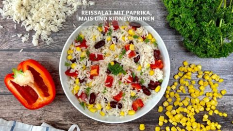 Reissalat mit Paprika, Mais und Kidneybohnen
