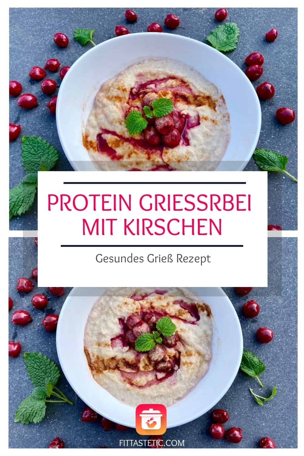 Protein Grießbrei mit Kirschen - Gesundes Grieß Rezept