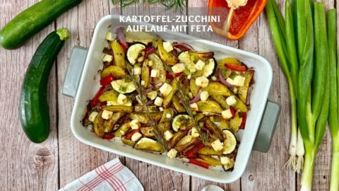 Kartoffel-Zucchini Auflauf mit Feta und Rosmarin