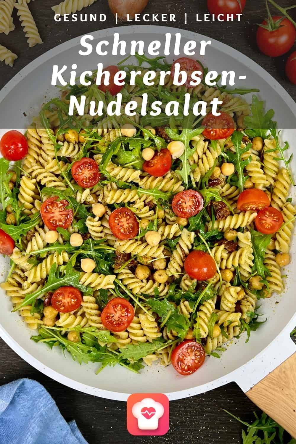 Schneller Kichererbsen-Nudelsalat mit Rucola und Tomaten