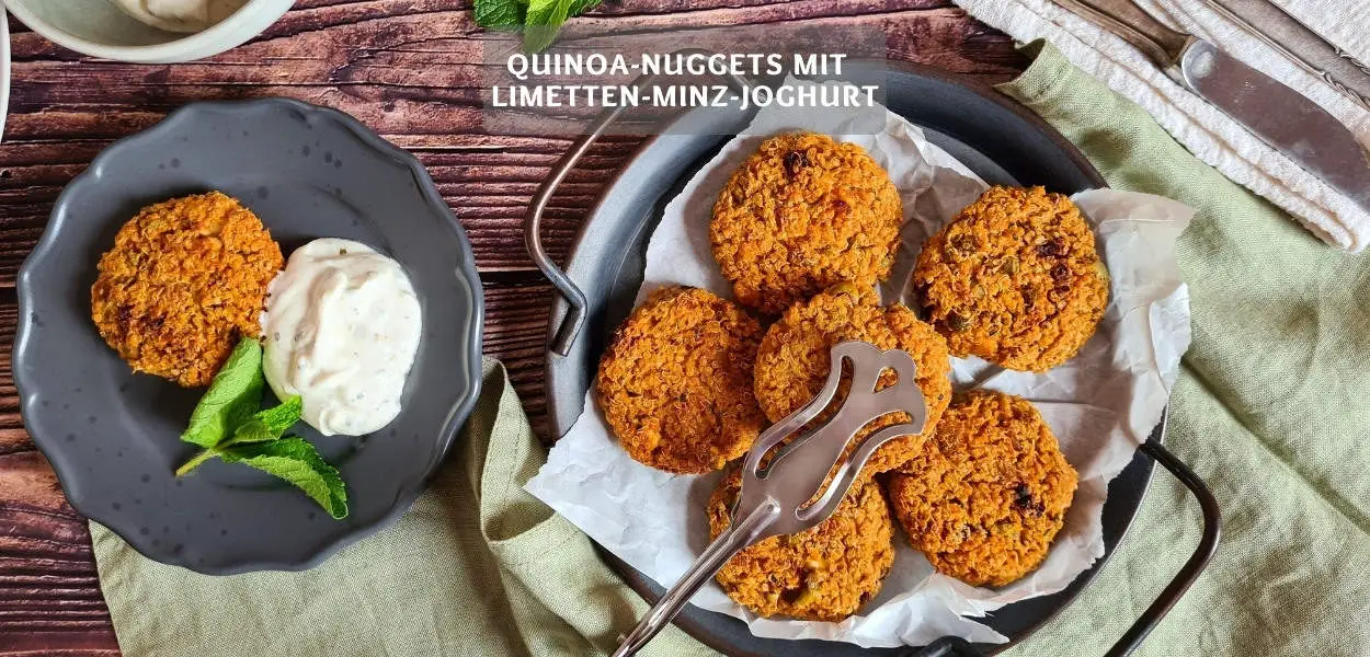 Quinoa-Nuggets mit Oliven und Limetten-Minz-Joghurt