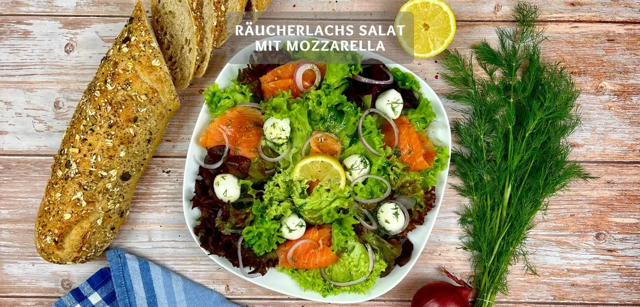 Räucherlachs Salat mit Mozzarella – Einfacher Salat mit Lachs