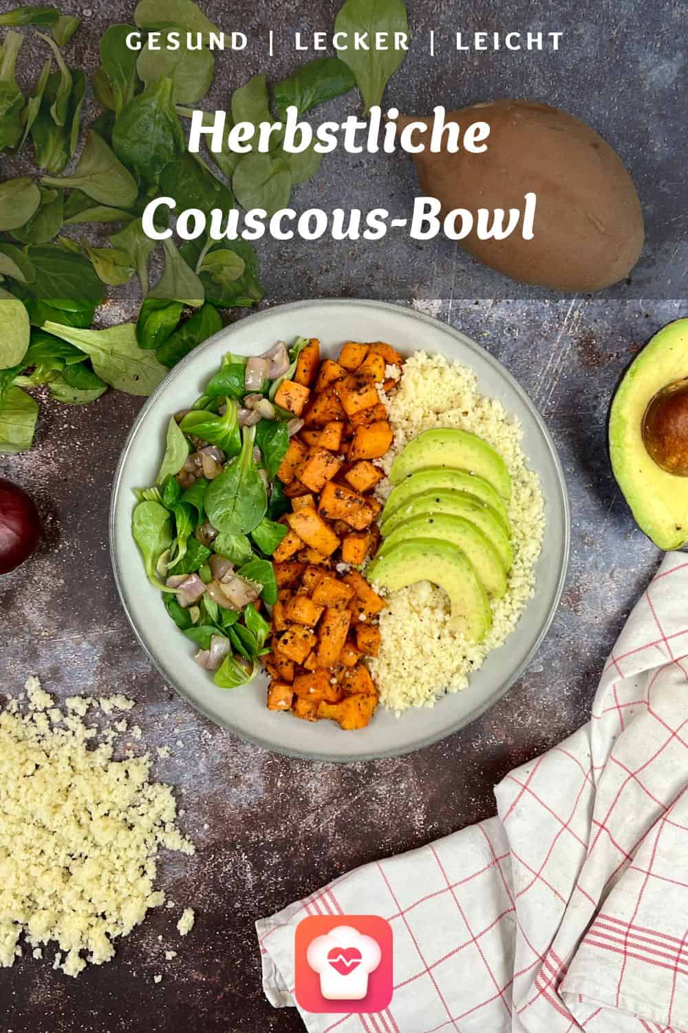 Herbstliche Couscous-Bowl mit Süßkartoffeln und Feldsalat