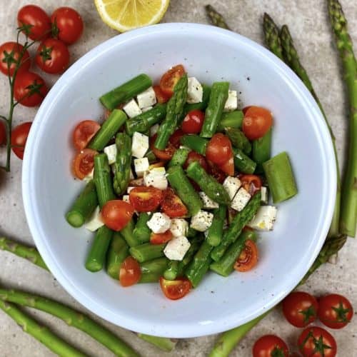schneller gru%CC%88ner Spargelsalat mit Feta schneller grüner Spargelsalat mit Feta